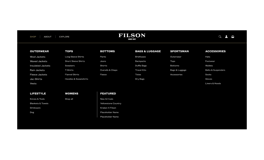 Filson Navigation & Cart
